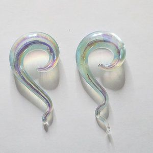 Clear Transparent Glass Swirl Hanger Taper Ear Plugs 12mm (1/2 gauge)